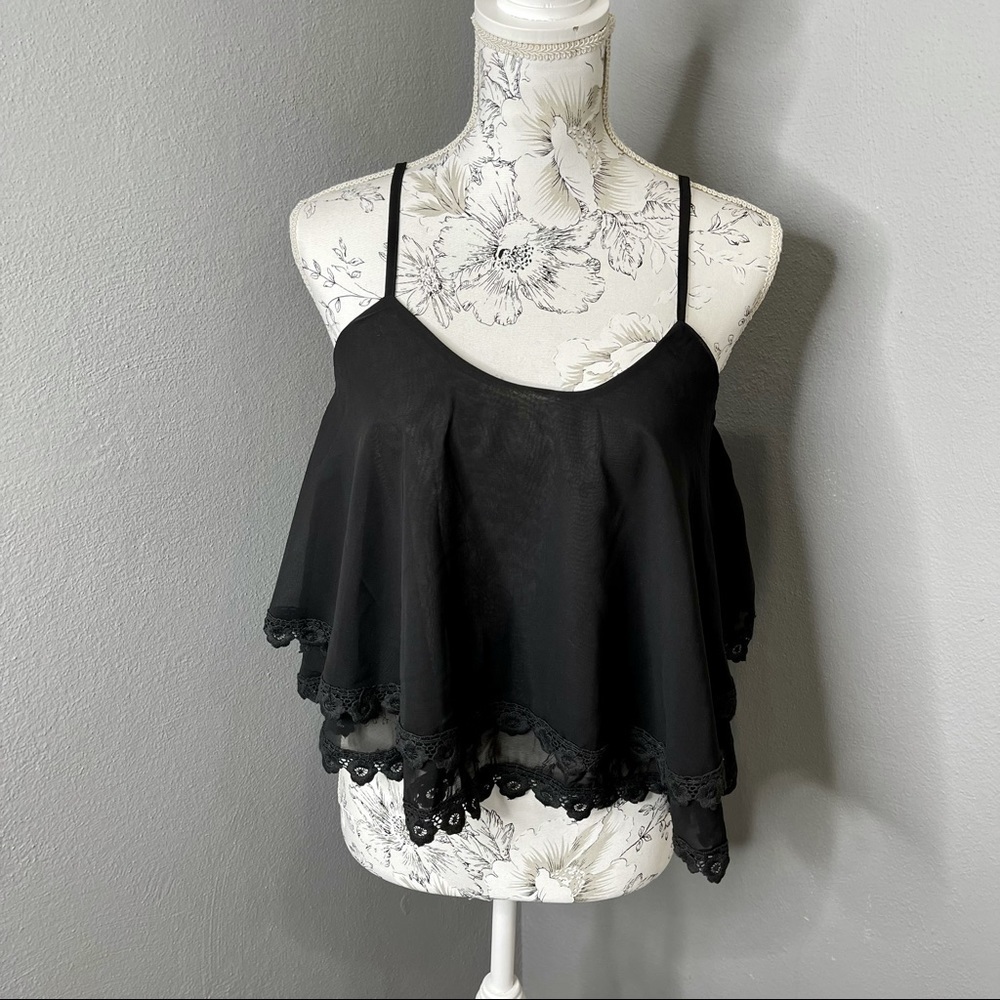 Harpa Black Lace Croptop Top Shirt Size Medium Layered
